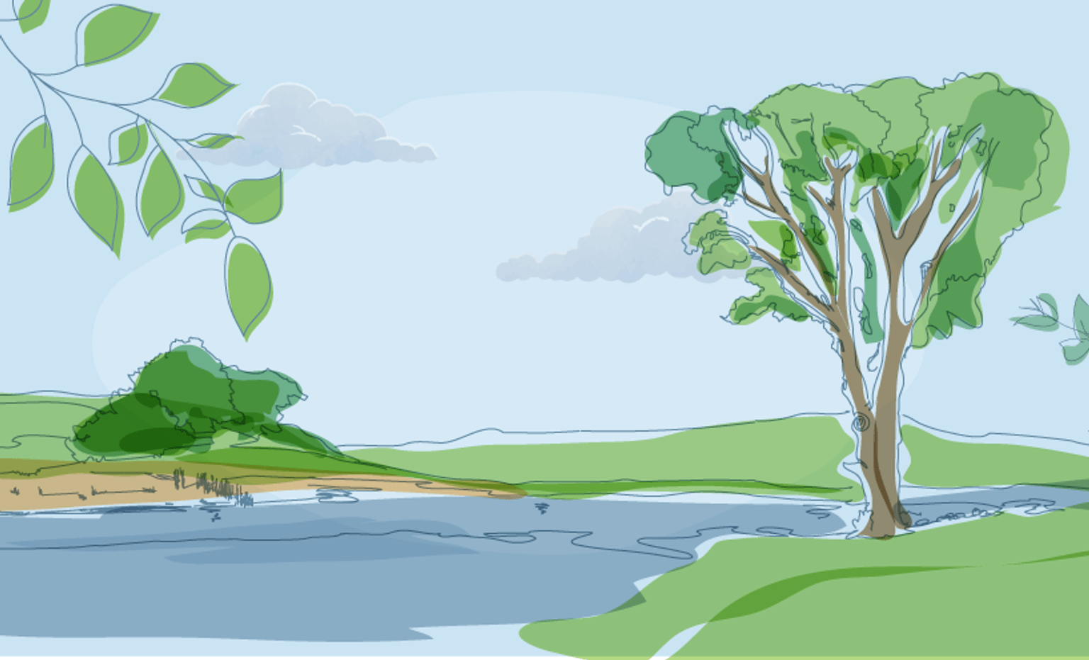 DLHV Victorian disaster response homepage image 2024 Image of lake with tree on bank to the right with a blue sky.